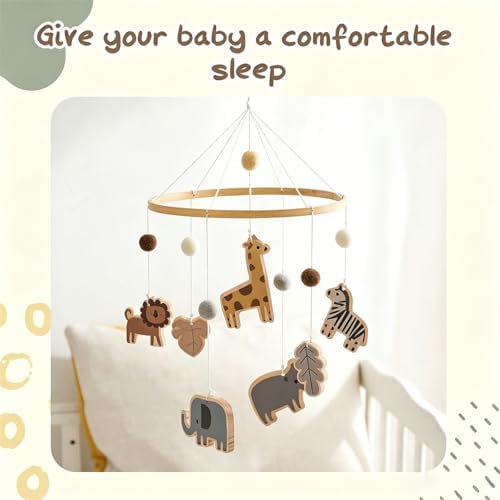 Wooden Bed Bell Crib Mobile with Music Box – Soft Felt Cartoon Bear Hanging Rattle Toy for Nursery Decor, Handcrafted Montessori-Inspired Crib Mobile (Animals) - Image 6