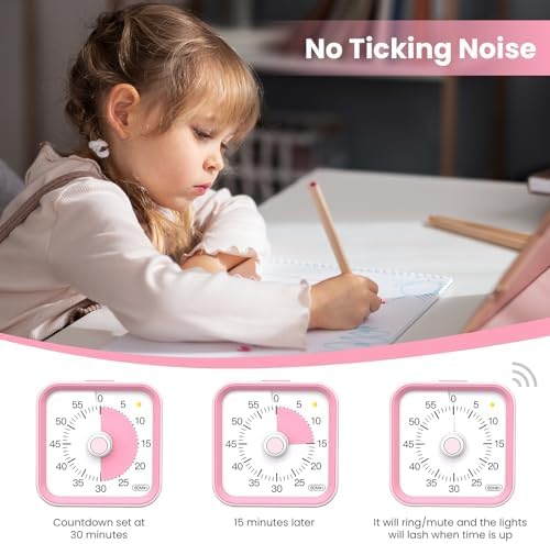 Visual Timer for Kids, Cute Timer with Pause Function, Pink - Image 5