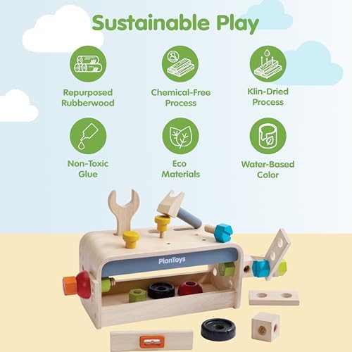 PlanToys® Wooden Little Tool Bench Montessori Construction Kids STEM Toy - Image 3
