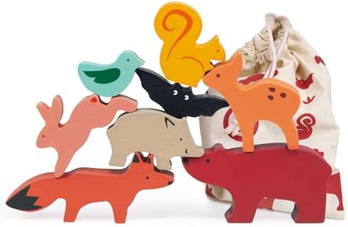 Mentari Toys - Happy Stacking Forest - 8pc Wooden Stacking Toy for Toddlers - Colorful Nature Theme Balancing Activity Toy with Bag - Boost Fine Motor Skills and Dexterity - Educational Toy - Age 18m+ by MentariToys