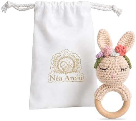 Néa Archí Crochet Baby Rattle, Organic Cotton & Beech Wood, Rabbit by Unknown