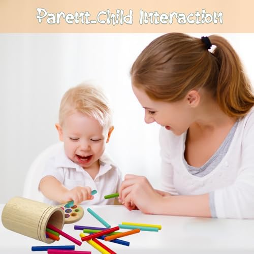 Wooden Montessori Sticks Toys for Kids, 8 Colors Natural Wood Toddler Learning Sorting Toys for 3 Year Old, Sensory Matching Game Birthday Gifts for Boys Girls (Round Sticks) - Image 7