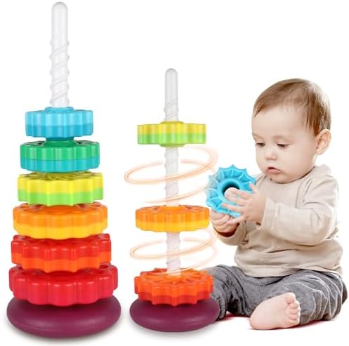 Spinning Stacking Toys for Toddlers 1-3, Ring Stacker for Babies 0-6-12-18 Months, Spinner for Infants, Montessori Autism Sensory Toys, 1 2 3 Year Old Girl Boy Christmas Birthday Gifts by Unknown