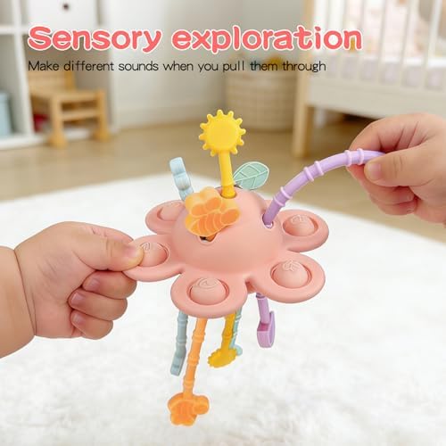Food Grade Silicone Pull String Baby Toy, Montessori Pull String Sensory Toy (Pink) - Image 6