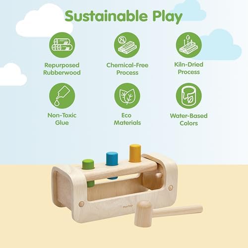 PlanToys® Pounding Bench Wooden Hammer Toy for Kids Ages 3+ Montessori - Image 3