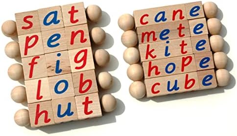 Phonetic and Silent E Wooden Reading Block Sets - Preschool, Kindergarten, Homeschool Language Learning Toys -10 Rods Total by QualityMontessori