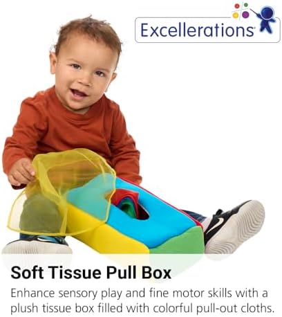 Excellerations Plush Pull & Play 12 inches L x 5-1/2 inches W x 3-1/2 inches H Tissue Box 12 Square Scarves for Children, Kids Educational Baby Toy, 9 Months and Up - Image 3