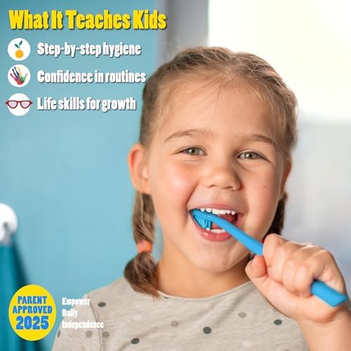 Brushing Teeth with Timer Chart Step by Step Laminated 9x12 Inch for Children Self Care Visual Chart Ideal for Special Needs and Autism (Brushing Teeth Chart with Sandtimer - English) - Image 3