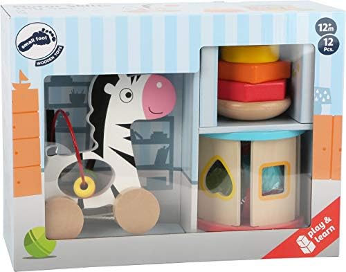 Small Foot Wooden Toys Motor Skills Toy Playset Collection with Pull-Along Zebra, Stacking Tower & Shape Sorting Games Designed for Children 12+ Months, Multi (11106) - Image 6