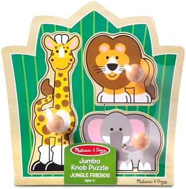 Melissa & Doug Jungle Friends Safari Animals Jumbo Knob Puzzle, Wooden Peg Puzzle for Toddlers, Educational Toy for Shape Recognition and Fine Motor Skills, Ages 1+ - Image 6