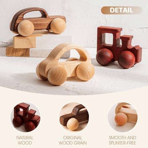 3PCS Wooden Baby Grasping and Push Car Toys, Montessori Vehicles, #1 - Image 2