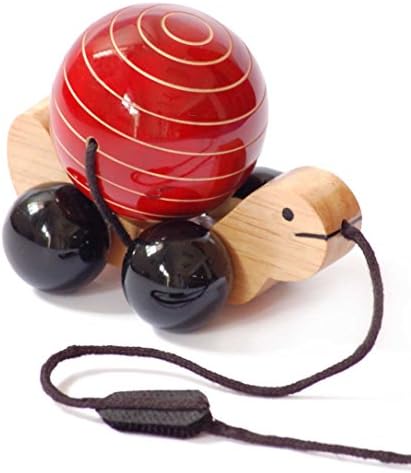 Maya Organic Handmade Wooden Pull Toy with Rotating Ball Made Using Natural Colors for Toddlers 18 Months Old and up, Helps in Early Education and Development | Tuttu Turtle (RED) by Maya+Organic