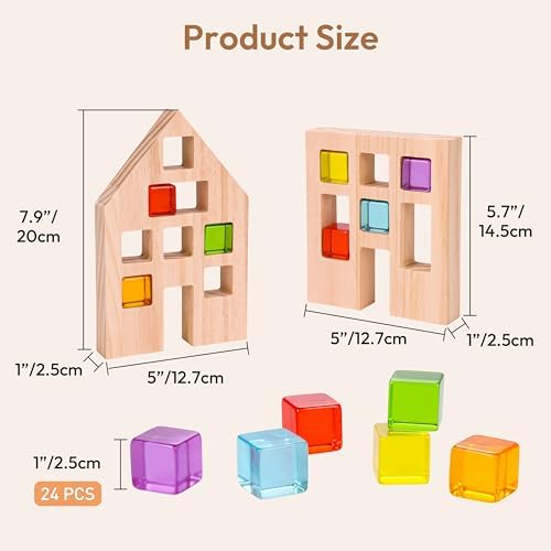 Woodtoe 24 PCS Rainbow Blocks Set, Wooden Building Blocks for Kids Ages 3-6 - Image 6