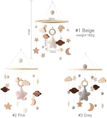 Wooden Bed Bell Crib Mobile with Music Box – Soft Felt Cartoon Bear Hanging Rattle Toy for Nursery Decor, Handcrafted Montessori-Inspired Crib Mobile (Beige) - Image 2