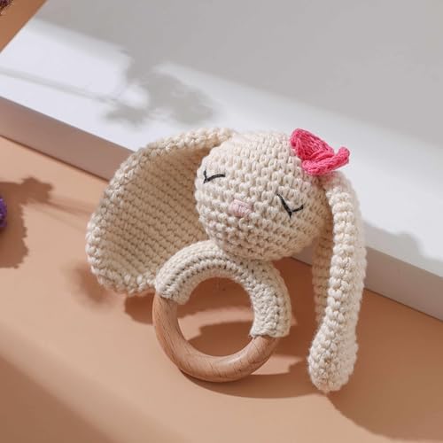 Natural Hand-Knit Wooden Baby Rattle - Soft Animal Shaped Sensory Toy for Newborns, Infants | Safe Beechwood & Crochet Texture | Perfect Baby Shower Gift - Image 6