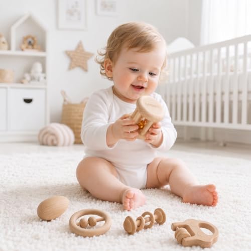 TOWO Wooden Baby Rattles Maracas, Musical Shaker Toy for Infants - Image 3
