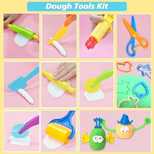LCY WEDSHI Dough Tool Set, 32 Pcs Dough Tools Sets for Kids Ages 4-8, Dough Accessories Includes Animal Molds, Cutters Roller, Rolling Pins, Safety Scissors, Plastic Knife - Image 5