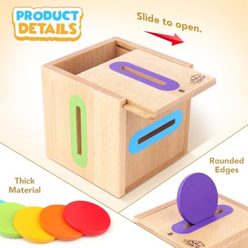 Montessori Toys for Toddlers 1-3 Color Sorting Wooden Object Permanence Box - Image 4