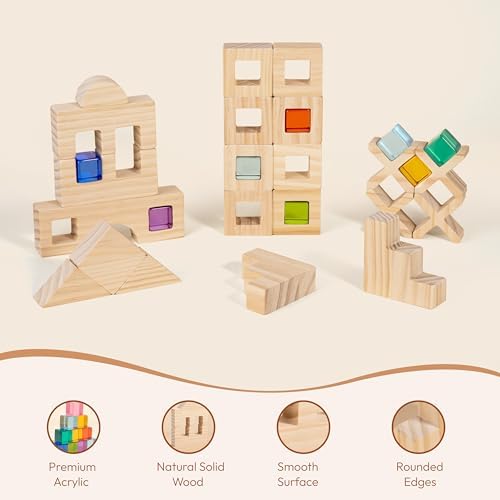 Woodtoe 47 PCS Rainbow Blocks Set, Wooden Building Blocks for Kids Ages 3-6 - Image 5