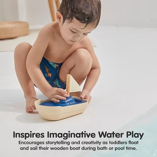 PlanToys® Sailboat Wooden Bath Toy, Eco-Friendly Floating Boat for Kids - Image 5