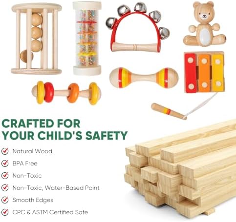 Wooden Baby Rattle Set 7 PCS, Montessori Sensory Musical Toys for Toddlers 0-3, Natural Wood Percussion Shakers & Rattles, Early Learning Gift for Infant Boys Girls - Image 3