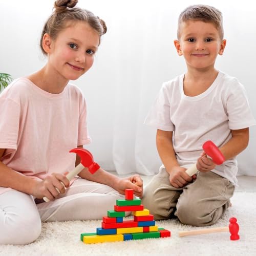 3pcs Wooden Mallet Toy Hammer Simulation Wooden Hammers Small Plastic Toddler Fake Hammer Portable Maintenance Kids Tools Toys Pretend for Boys Girls - Image 6