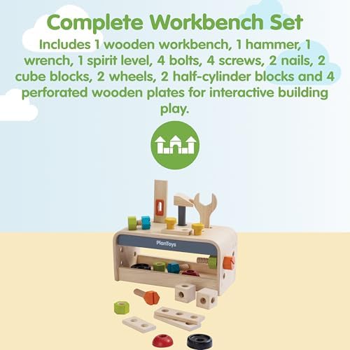 PlanToys® Wooden Little Tool Bench Montessori Construction Kids STEM Toy - Image 2