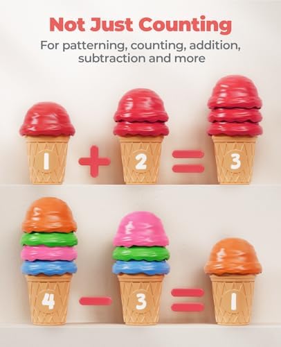 JoyCat Ice Cream Preschool Learning Activities Counting and Color Sorting Set Stacking Toys for Kids 1-5, Educational Fine Motor Skills Toys, 30PCS Math Manipulatives - Image 2