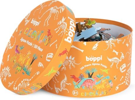 boppi Dinosaurs Round Jigsaw Puzzle with 100% Recycled Card T-rex Stegosaurus and Triceratops Fossils 150 Pieces for Children 5 6 7 8 Years 58cm Diameter - Image 6