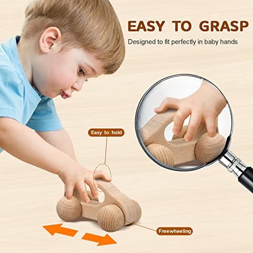 TOY Life Wooden Toys Cars, Montessori Toys for Babies 0-6-12 Months, Rattle Toy Cars for Toddlers 1-3, Christmas Wooden Baby Toys Gift 1 Year Old, Baby Boy Nursery Decor, 1 Year Old Boy Birthday Gift - Image 3