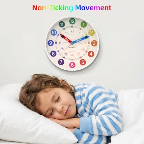 TIMESS 10-Inch Learning to Tell Time Wall Clock, Silent Non-Ticking - Image 5