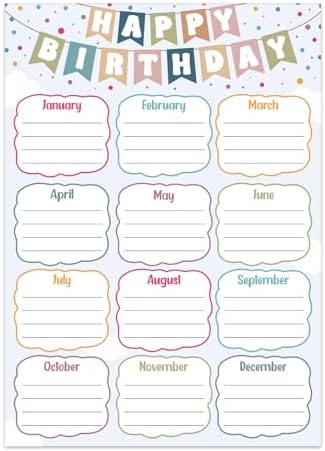 BIZIBAFF Birthday Chart for Classroom - Boho Happy Birthday Poster Reusable Birthday Calendar Laminated Class Birthday Chart Bulletin Board Decorations Back to School Teacher Supplies by BIZIBAFF