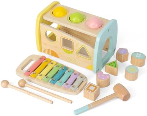 WOODENFUN Hammering Pounding Toys Wooden Educational Xylophone Shape Sorter by WOODENFUN