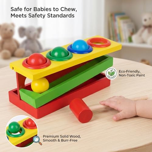 Wooden Montessori Toy for Toddlers 1-3, Hammer Toy, Pounding Bench with Colorful Balls for Hand-Eye Coordination & Fine Motor Skills Development - Image 3