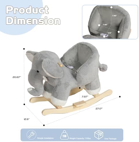 Elephant Rocking Horse with Sound and Music for Ages 12-36 Months, Grey - Image 4
