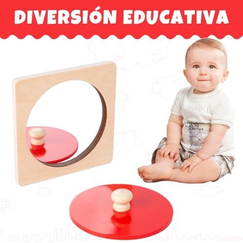Montessori Baby Toys Play Kit Montessori Mirror Peekaboo Knob Puzzle, Medium Spinning Drum and Rainbow Fabric Ball Kit Toys for6-12Months Toddlers (Mirror Peekaboo Knob Puzzle) - Image 6
