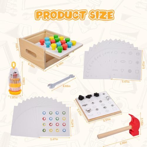 Adena Montessori 2 in 1 Montessori Screwdriver Board Set & Hammer Peg Toy Game Wooden Tool Set for Kids 3 4 5 Year Old - Image 5
