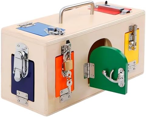 Montessori Lock and Key Toy, Wooden Activity Cube for Toddlers, Wooden Busy Lock Box Toy for Autism, Educational Toy for Fine Motor Skills by VIESMUMU