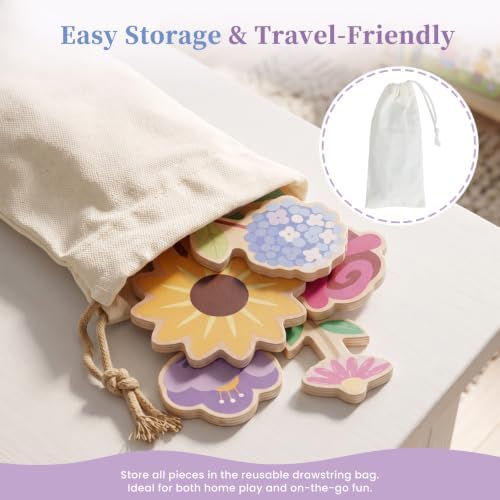 WOODENFUN Wooden Pretend Play Toy for Kids,Flower Plants Garden Playset - Image 3