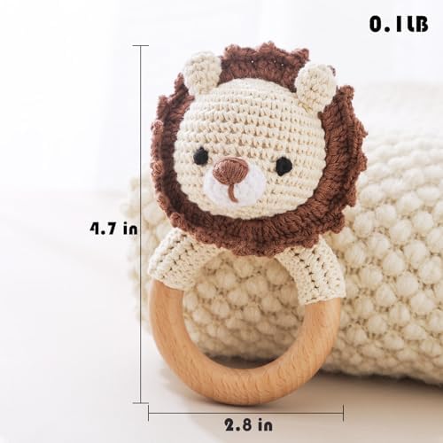 Wooden Baby Lion Rattle Toy, Newborn Animal Rattle - Image 4