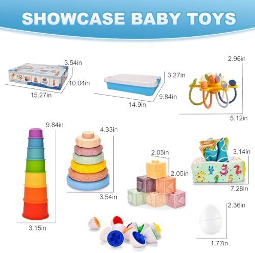 Montessori Toy Set 6 in 1 Baby Toys 6 to 12 Months, Montessori Toy for Toddlers 1-3, Infant Teething Babies Toy Stacking Blocks Rings Pull String Toy - Image 2