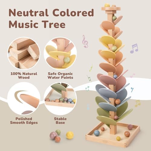 Joyreal Wooden Marble Run for Kids 3-5 4-8, Montessori Music Tree Toys - Image 3
