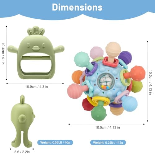 2 Pack Baby Teething Toys 0-6 6-12 Months, Silicone Teether Mitten & Ball - Image 2