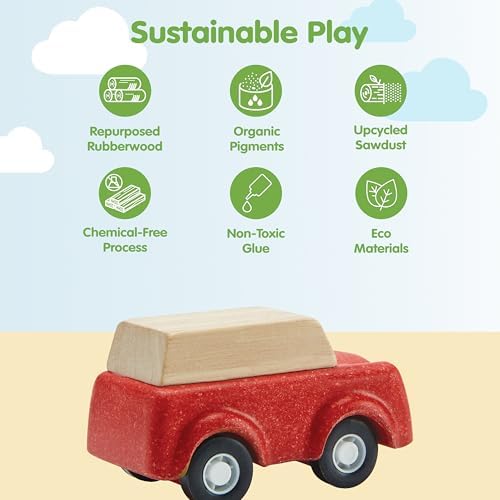 PlanToys® Red SUV Wooden Montessori Vehicle Kids Indoor Outdoor Play Toy - Image 3