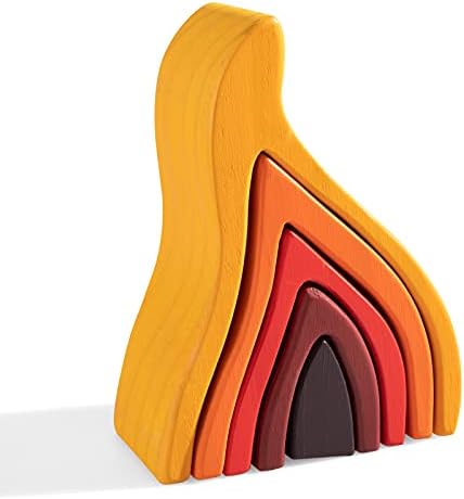 Wooden Rainbow Stacking Toy, Fire Elements Wooden Stacker, Various Shapes Nesting Stacking Blocks, Waldorf & Montessori Open-Ended Education Toy for Kids/Toddlers by MerryHeartWoodenToy
