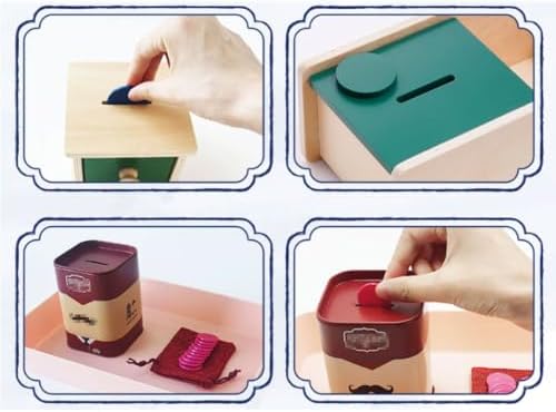 Montessori Coin Box & Practical Life Activity Set - Wooden Coin Drop Box, Savings Bank with Coins & Felt Cup - Image 4