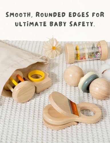 7 Pcs Wooden Baby Toys Set, Organic Rattles & Montessori Musical Toys - Image 5