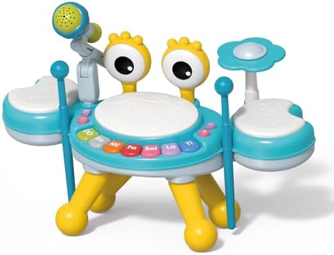 Kids Drum Set for Toddlers 1-3, Baby Drum Set Musical Toys with Light Up Microphone & 2 Sticks, Musical Instruments Montessori Learning Toys for 1 Year Old, Birthday Gift for Boys Girls by Unknown