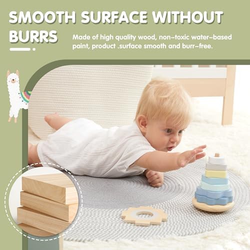 FReniland Montessori Toys for 1 Year Old，3-in-1 Wooden Baby Toys，Wooden Stacking Toy，Toddler Shape Sorting Cube, Llama Ring Toy,Newborn Baby Gift Sets for Boys and Girls - Image 4