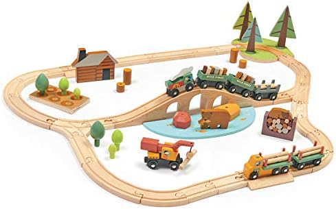 Tender Leaf Toys - Wild Pines Train Set - Stunning Wooden Lumberjack Style Toy Train Set for Age 3+ by TenderLeaf